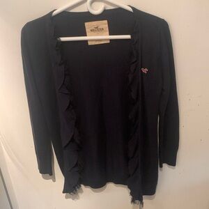 Super Cute Stylish Hollister Black light sweater w/frilly trim SZ Small